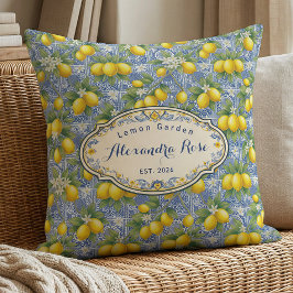 Monogram Name Lemon Blue French Country Tile  Kissen