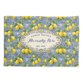 Monogram Name Lemon Blue French Country Tile  Kissenbezug (Rückseite)