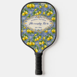 Monogram Name Lemon Blue French Country Tile  Pickleball Schläger