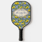 Monogram Name Lemon Blue French Country Tile Pickleball Schläger (Rückseite)