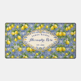 Monogram Name Lemon Blue French Country Tile  Schreibtischunterlage