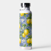 Monogram Name Lemon Blue French Country Tile  Trinkflasche (Rechts)