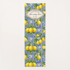Monogram Name Lemon Blue French Country Tile  Yogamatte
