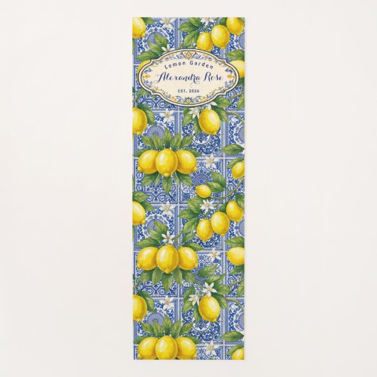 Monogram Name Lemon Blue French Country Tile  Yogamatte (Vorderseite)