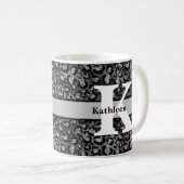 Monogram Name Leopard Print Black Silver Grau Kaffeetasse (VorderseiteRechts)