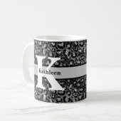 Monogram Name Leopard Print Black Silver Grau Kaffeetasse (Vorderseite Links)