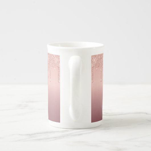 Monogram Name Letter Rose Gold Glitzer Tasse (Rückseite)