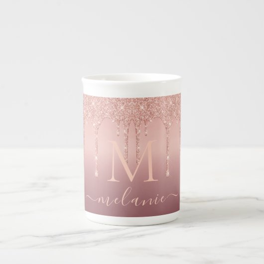 Monogram Name Letter Rose Gold Glitzer Tasse (Vorderseite)