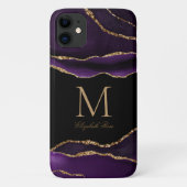 Monogram Name Lila Agate Gold Black Modern Case-Mate iPhone Hülle (Rückseite)