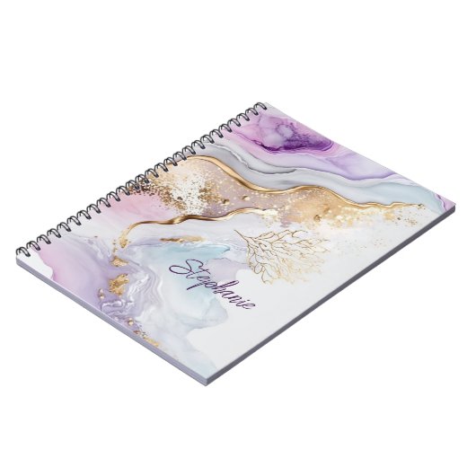 Monogram Name Lila Blue Gold Wright Wash Notizblock (Linke Seite)