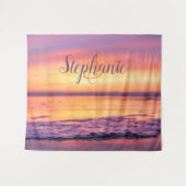 Monogram Name Lila Orange Ocean Wave Sunset Wandteppich (Vorderseite (Horizontal))