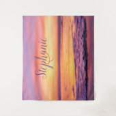 Monogram Name Lila Orange Ocean Wave Sunset Wandteppich (Vorderseite)