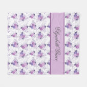 Monogram Name Lila Pink Floral Script Fleecedecke (Vorderseite (Horizontal))