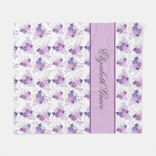 Monogram Name Lila Pink Floral Script Fleecedecke (Vorderseite (Horizontal))