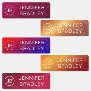 Monogram Name Luxury Red Gold Paisley Pattern Etiketten