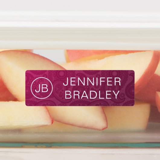 Monogram Name Luxury Red Gold Paisley Pattern Etiketten (Befestigt)