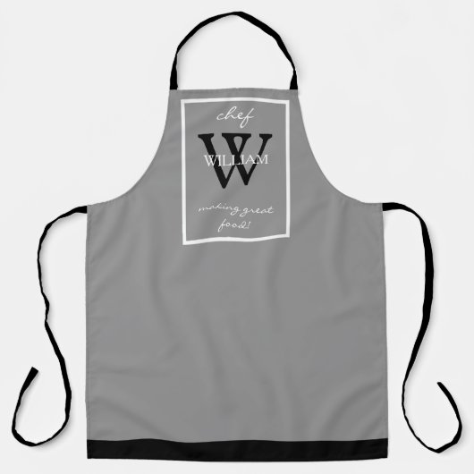 Monogram + NAME macht großartiges Essen All-Over P Schürze (Vorderseite)