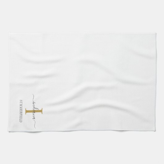 Monogram Name Minimalistisch Gold Grau Script Cust Geschirrtuch (Horizontal)