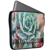 Monogram Name Mint Green Pink Cactus Foto Modern Laptopschutzhülle (Vorne Rechts)