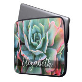 Monogram Name Mint Green Pink Cactus Foto Modern Laptopschutzhülle (Vorderseite Links)