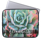 Monogram Name Mint Green Pink Cactus Foto Modern Laptopschutzhülle (Vorderseite)