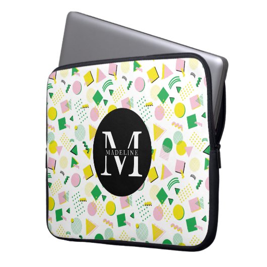 Monogram Name Modern Geometric Shapes Laptopschutzhülle (Vorderseite Links)