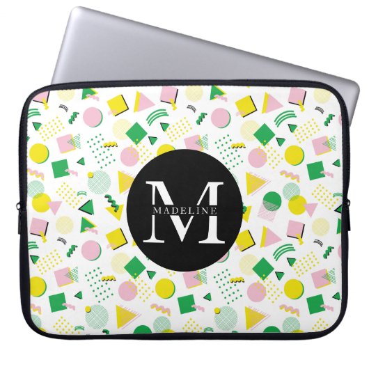 Monogram Name Modern Geometric Shapes Laptopschutzhülle (Vorderseite)