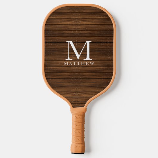 Monogram Name Modern Rustic Wood White Niedlich Pickleball Schläger (Rückseite)
