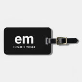 Monogram Name Modern Schwarz-weiß Luggage Tag Gepäckanhänger (Vorderseite horizontal)