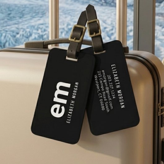 Monogram Name Modern Schwarz-weiß Luggage Tag Gepäckanhänger