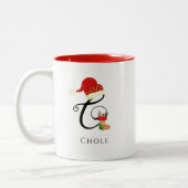 Monogram Name Modern Script Letter C Christmas Zweifarbige Tasse (Links)