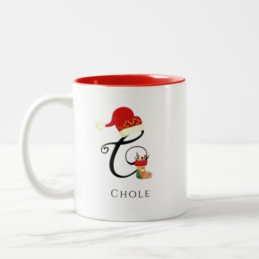Monogram Name Modern Script Letter C Christmas Zweifarbige Tasse (Links)