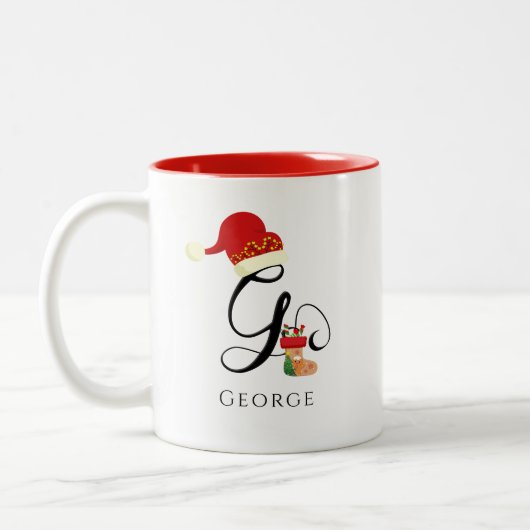 Monogram Name Modern Script Letter G Holiday Zweifarbige Tasse (Links)