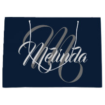 Monogram Name Modern Simply Bridal Gray Navy