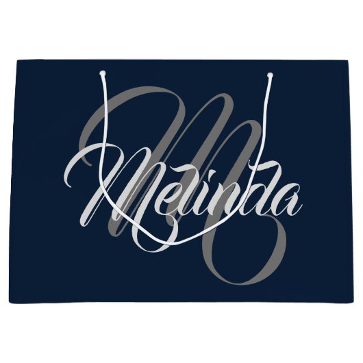 Monogram Name Modern Simply Bridal Gray Navy Große Geschenktüte (Vorderseite)