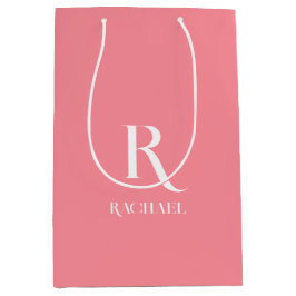 Monogram Name Modern Stylish Pink Mittlere Geschenktüte