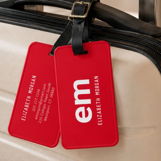Monogram Name Moderne Minimal Red Luggage Tag Gepäckanhänger
