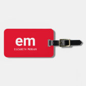 Monogram Name Moderne Minimal Red Luggage Tag Gepäckanhänger (Vorderseite horizontal)