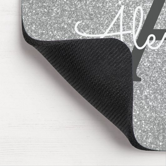 Monogram Name Mousepad für Silver Sparkle Glitzer (Ecke)
