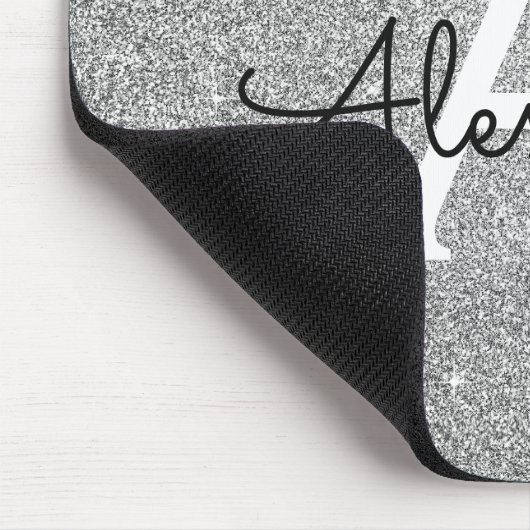 Monogram Name Mousepad für Silver Sparkle Glitzer (Ecke)