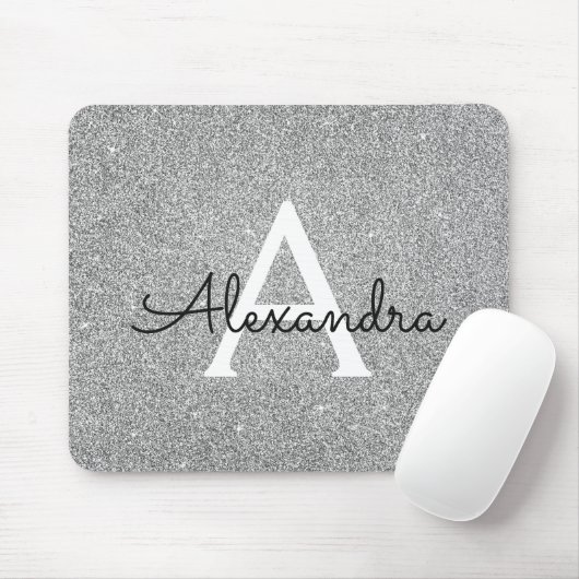 Monogram Name Mousepad für Silver Sparkle Glitzer (Mit Mouse)