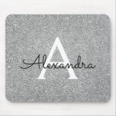 Monogram Name Mousepad für Silver Sparkle Glitzer (Vorne)