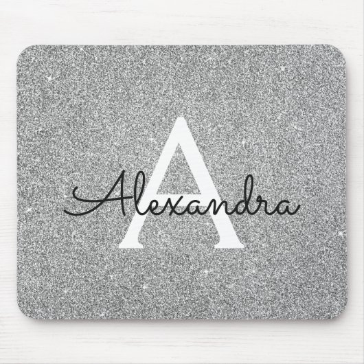 Monogram Name Mousepad für Silver Sparkle Glitzer (Vorne)