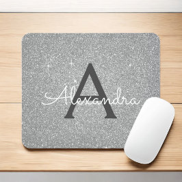 Monogram Name Mousepad für Silver Sparkle Glitzer