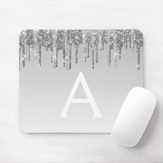 Monogram Name Mousepad für Silver Sparkle Glitzer (Mit Mouse)