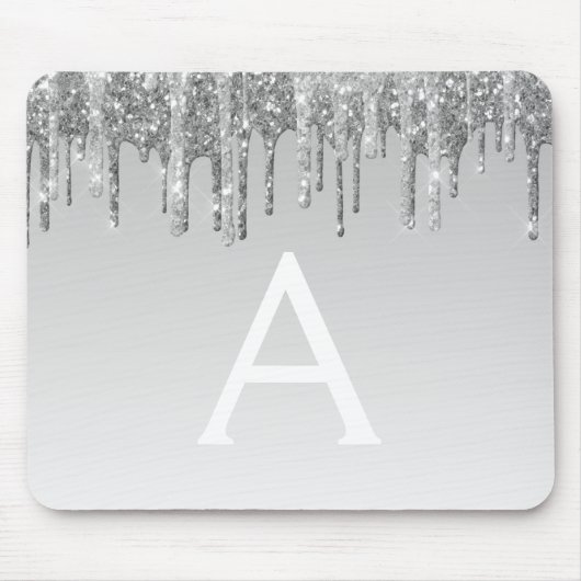 Monogram Name Mousepad für Silver Sparkle Glitzer (Vorne)