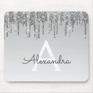 Monogram Name Mousepad für Silver Sparkle Glitzer