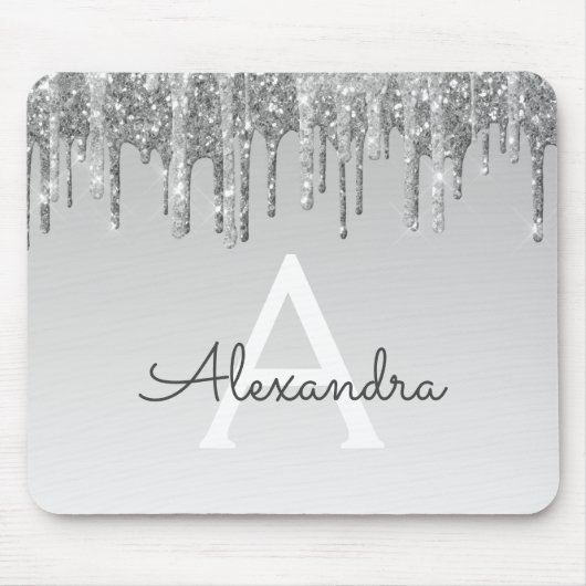 Monogram Name Mousepad für Silver Sparkle Glitzer (Vorne)