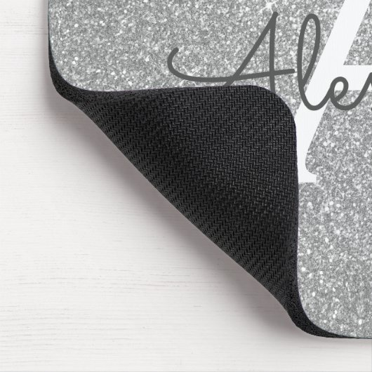 Monogram Name Mousepad für Silver Sparkle Glitzer (Ecke)