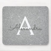 Monogram Name Mousepad für Silver Sparkle Glitzer (Vorne)